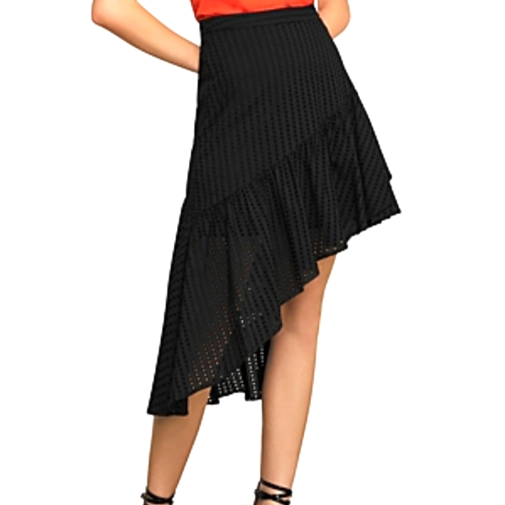 Woman asymmetric ruffle Eyelet skirt , color Black,  size small, good condition